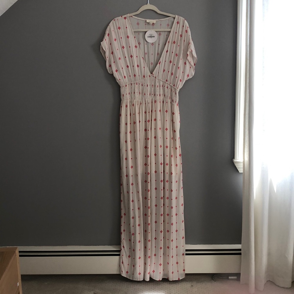 Womens maxi dress NWT. Pinkish Red and Cream